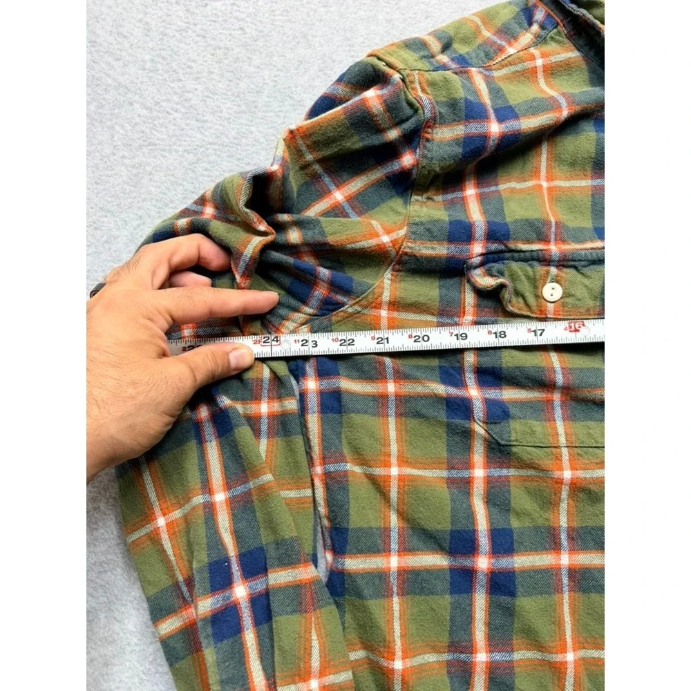 Levis Relaxed Fit Flannel Shirt Mens Large Green Orange Plaid Long Sleeve Cotton